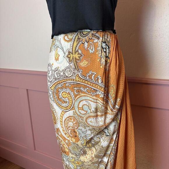 fairy indie paisley sarong wrap midi skirt h&m sz 2 orange lyocell viscose - Picture 2 of 7